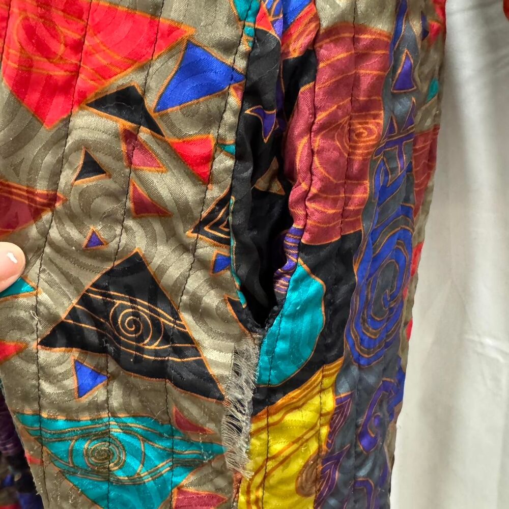 Mary McFadden Collection I Quilted Robe Kimono Dress Abstract Patchwork M - Picture 6 of 8
